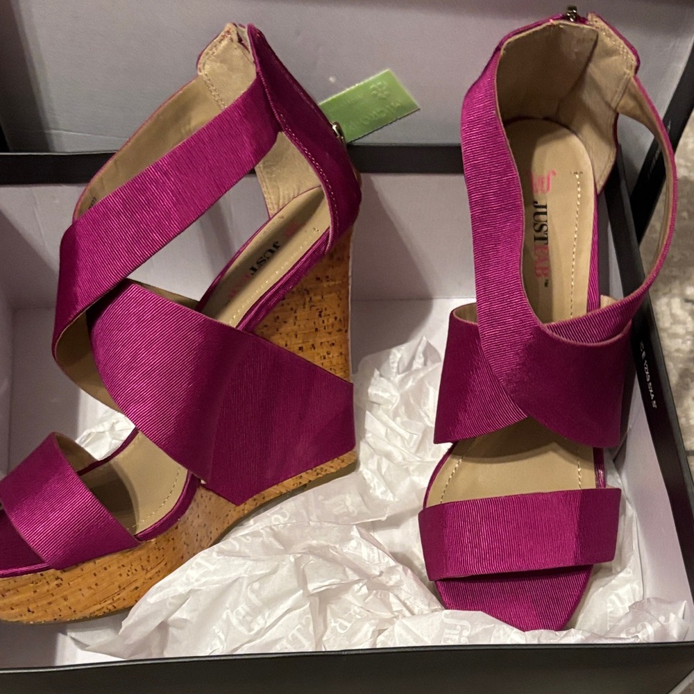 JustFab Magenta Wedge Sandals